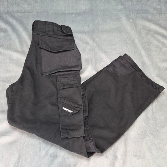 Caterpillar Work Pants Mens 32x32 Black Utility Cargo CAT Trademark C172 Pants - Picture 3 of 12